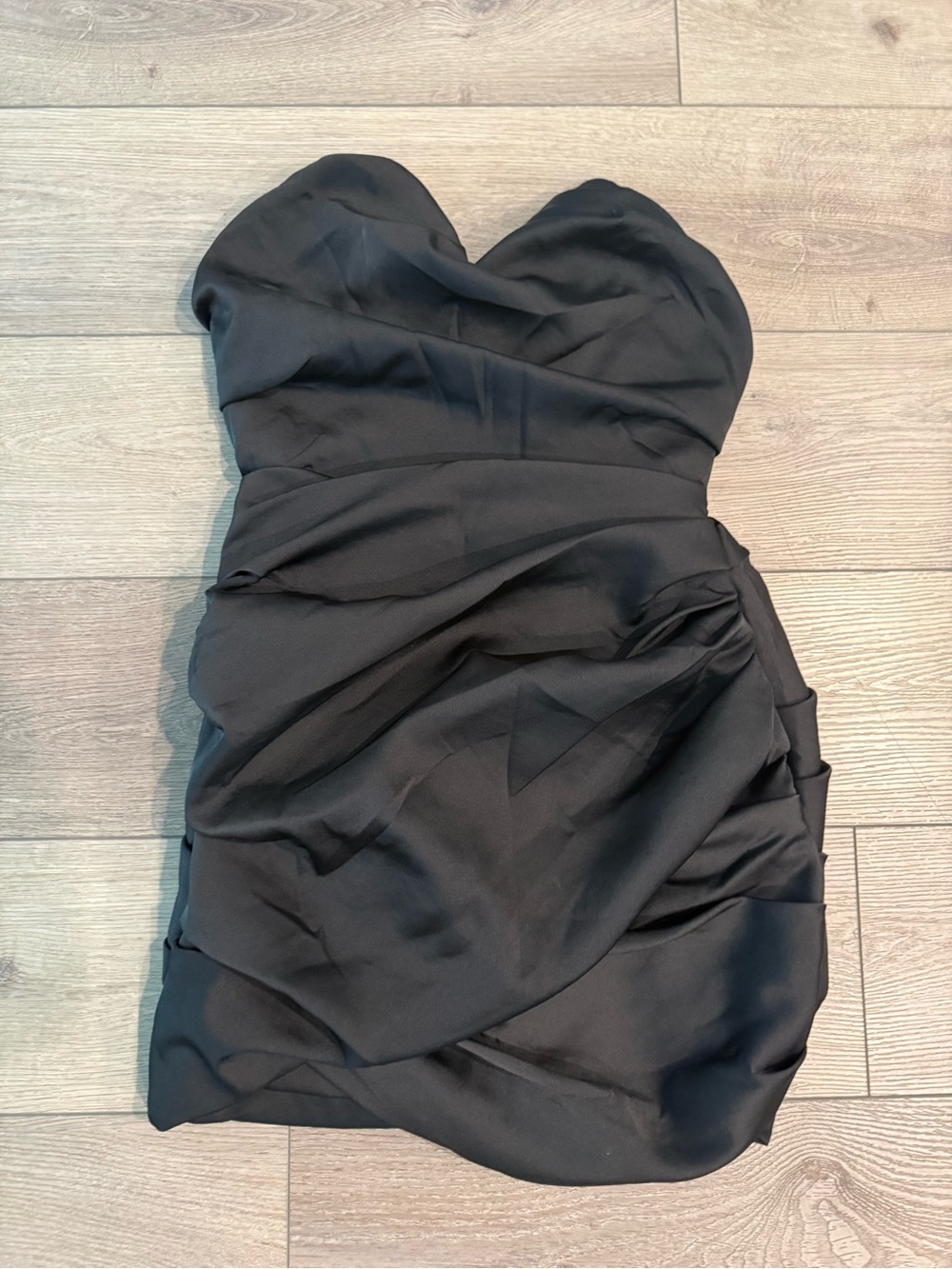 House of CB Black Strapless Sweetheart Ruched Mini Dress
